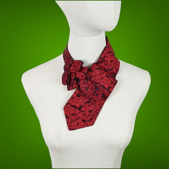 Black And Red Ascot Scarf - Tuxedo Tie - Formal Accessories - Vintage Chic - Picture 1 of 7